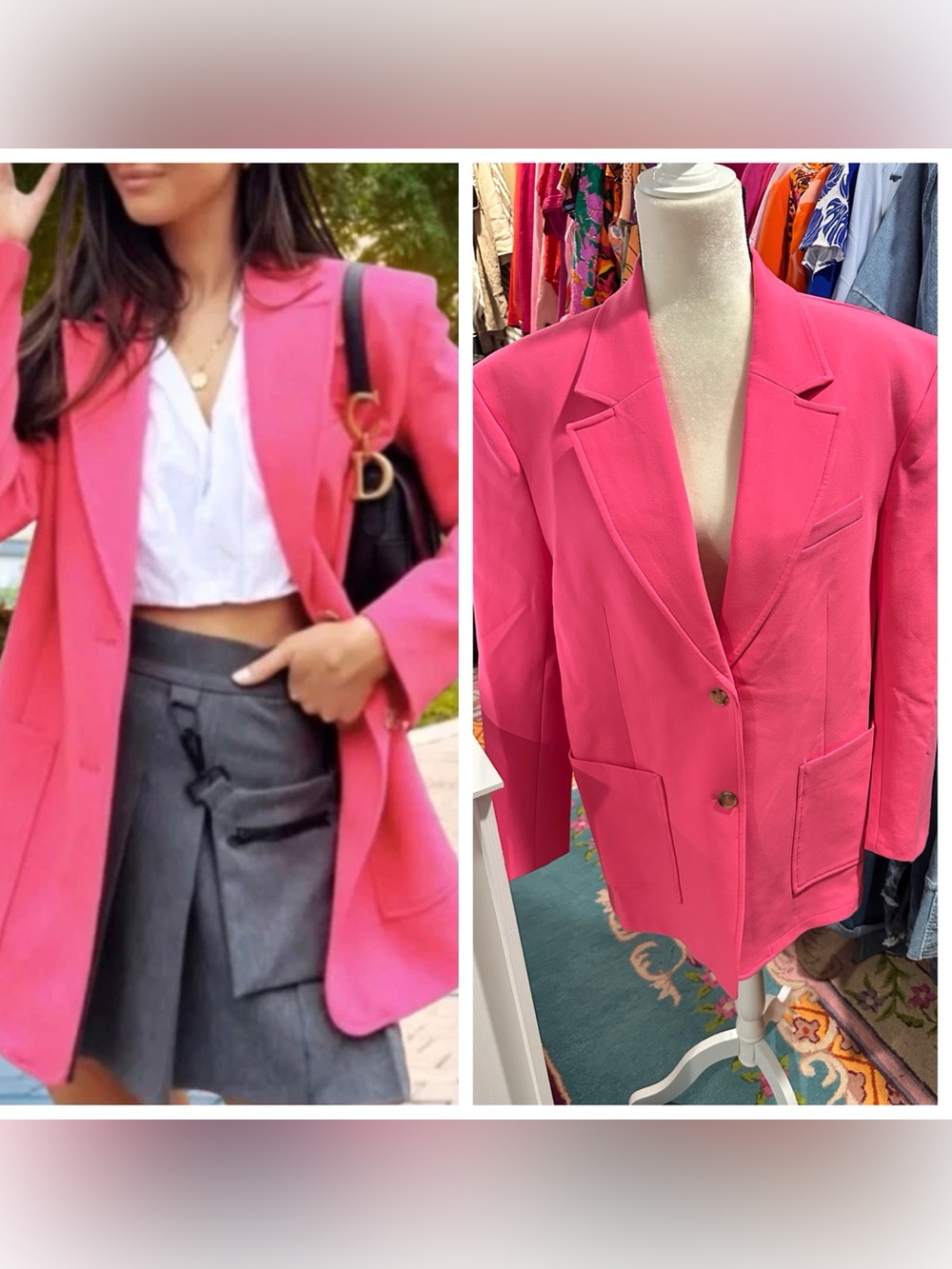 Zara Pink Women's Tailored Blazer - Classic Single-Breasted Jacket